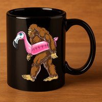 Pool Party Bigfoot Flamingo Men Women Sasquatch Pink Float 11oz C Handle Ceramic Mug