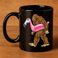 Pool Party Bigfoot Flamingo Men Women Sasquatch Pink Float 11oz C Handle Ceramic Mug