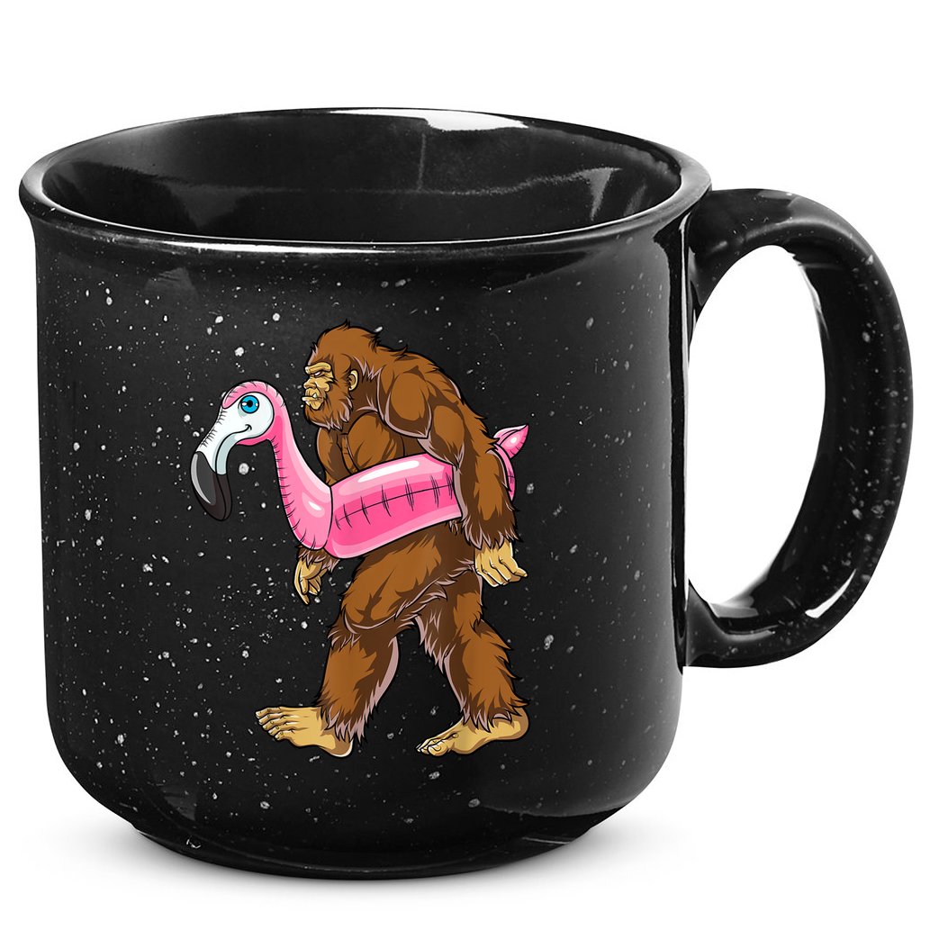 Pool Party Bigfoot Flamingo Men Women Sasquatch Pink Float 15oz Campfire Ceramic Mug