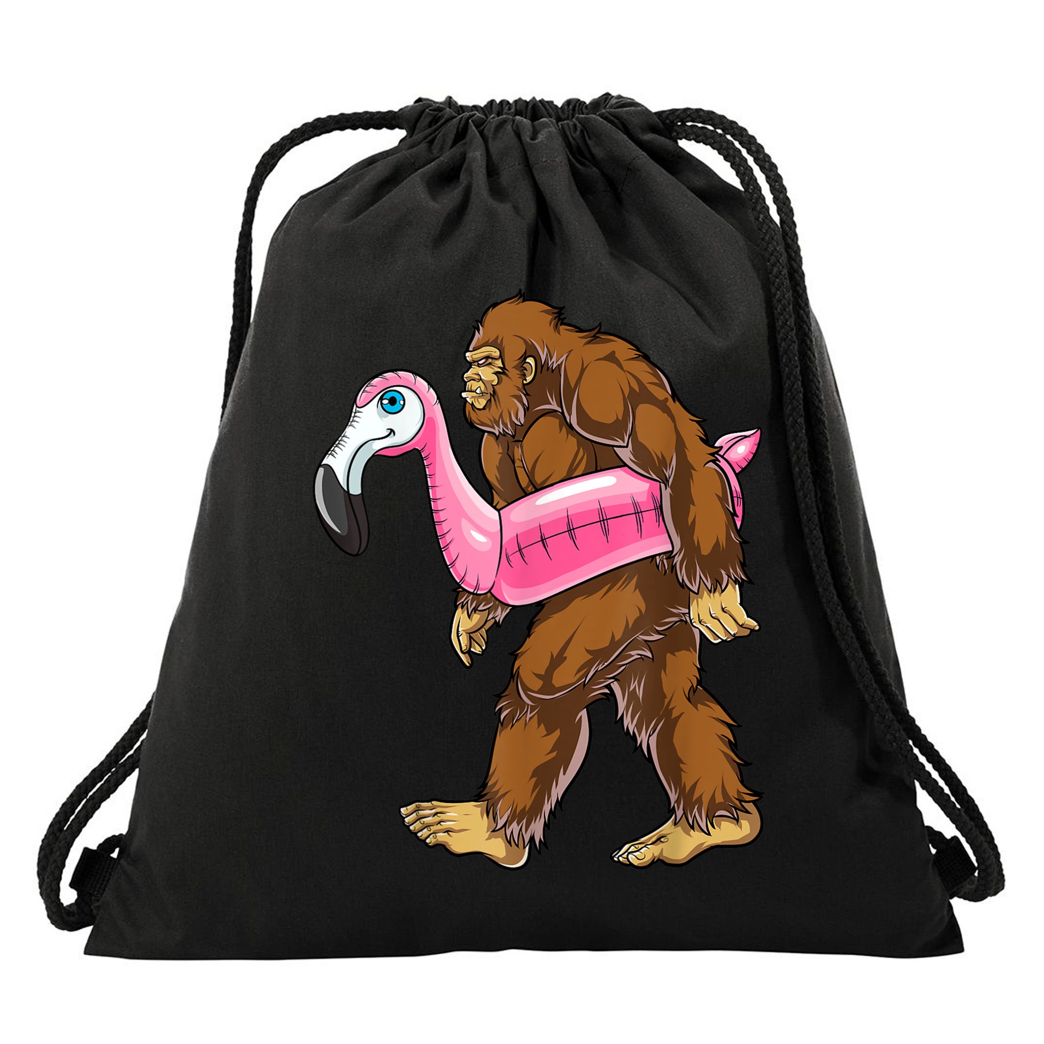 Pool Party Bigfoot Flamingo Men Women Sasquatch Pink Float Drawstring Bag