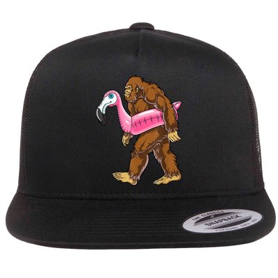 Pool Party Bigfoot Flamingo Men Women Sasquatch Pink Float Flatbill Hat