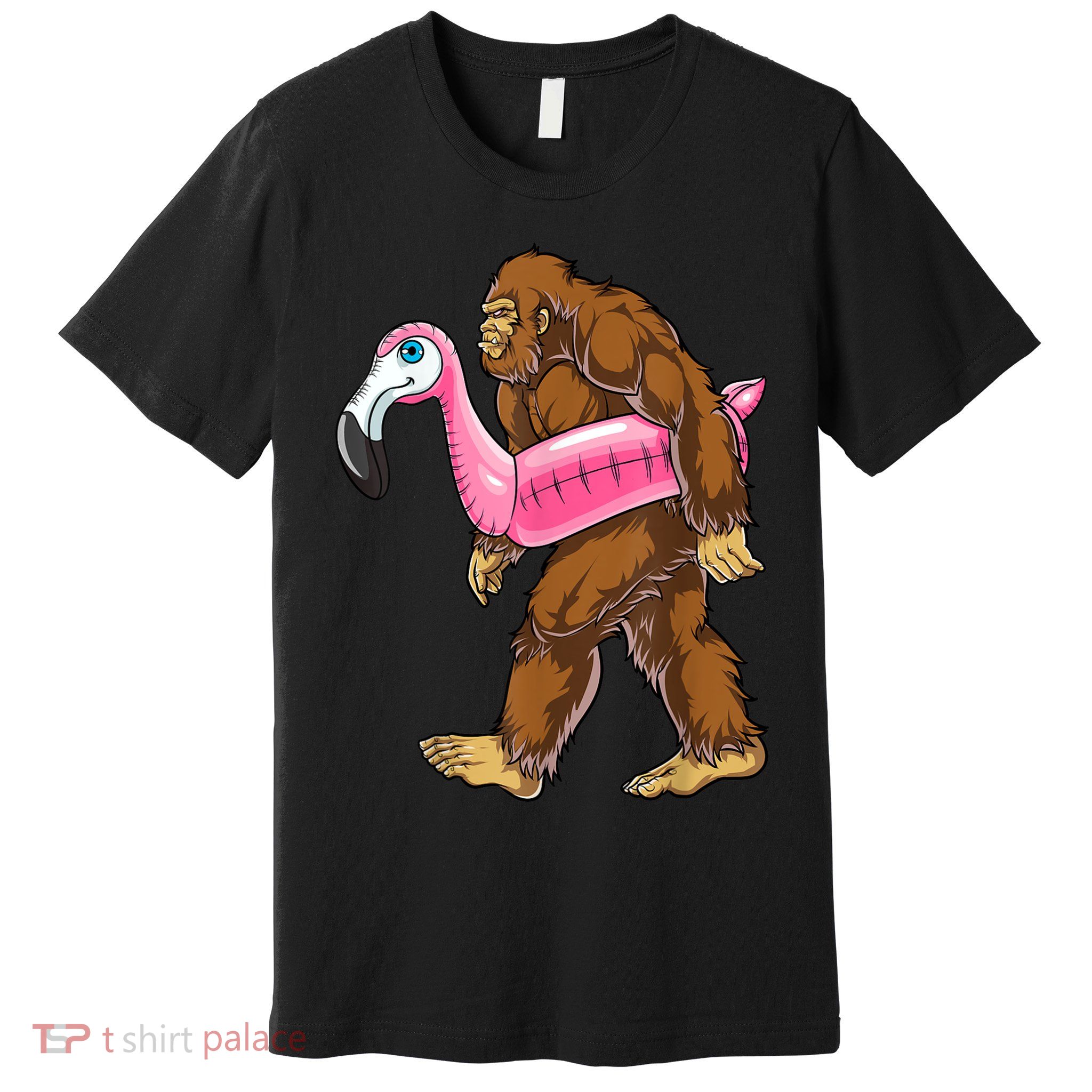 Pool Party Bigfoot Flamingo Men Women Sasquatch Pink Float Premium T-Shirt