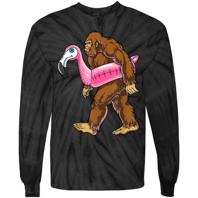 Pool Party Bigfoot Flamingo Men Women Sasquatch Pink Float Tie-Dye Long Sleeve Shirt