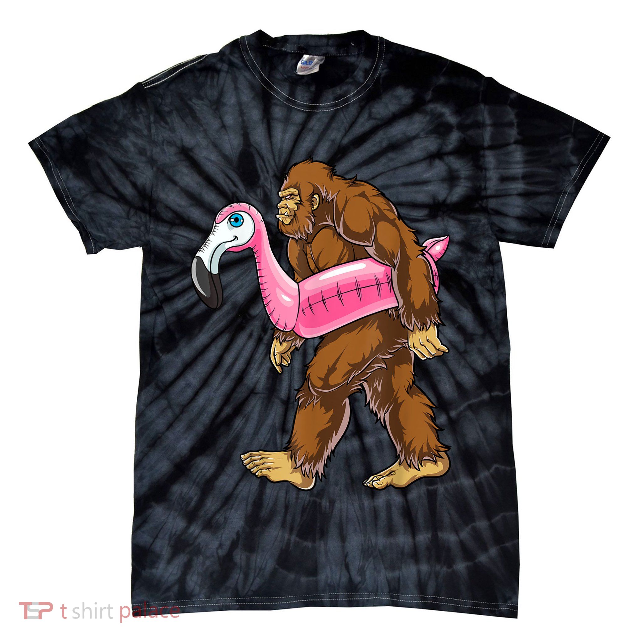 Pool Party Bigfoot Flamingo Men Women Sasquatch Pink Float Tie-Dye T-Shirt