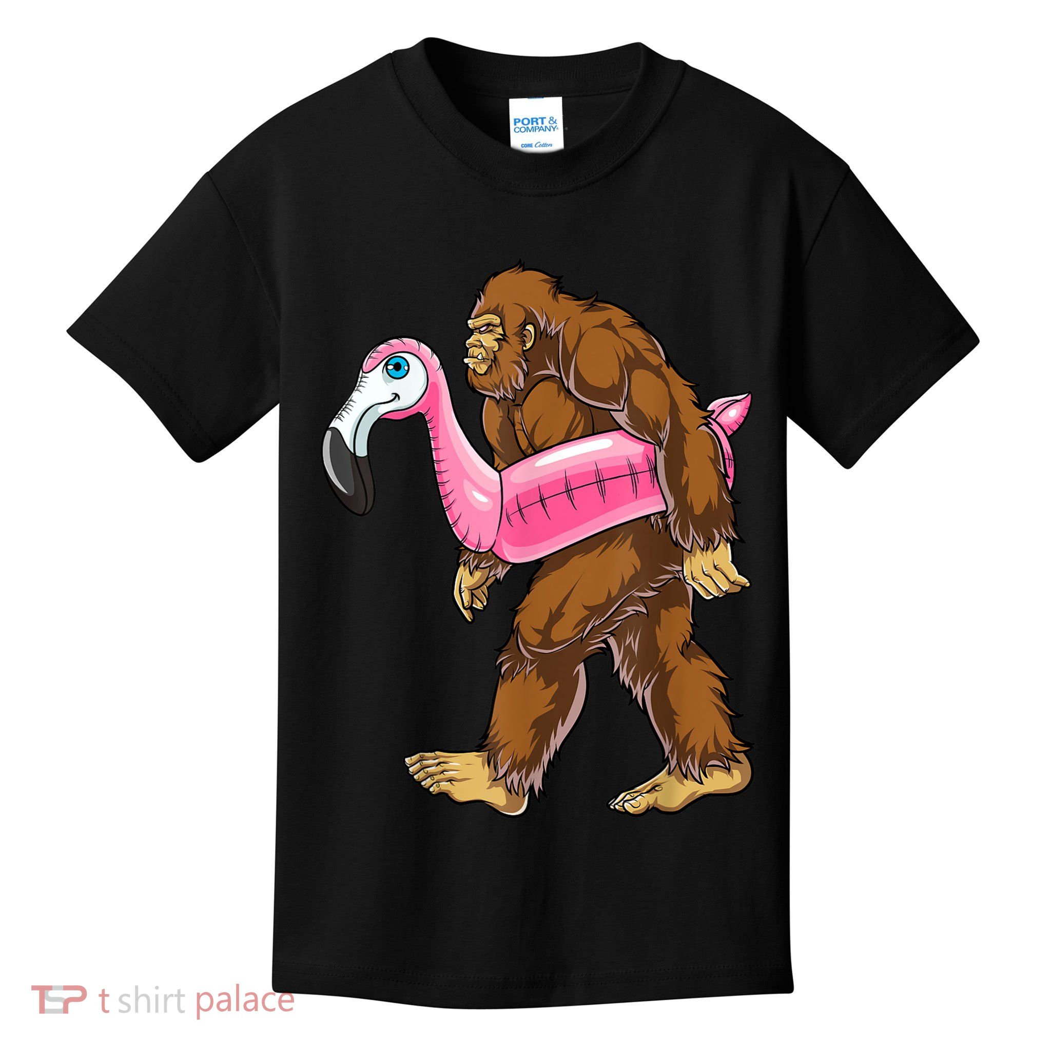 Pool Party Bigfoot Flamingo Men Women Sasquatch Pink Float Kids T-Shirt