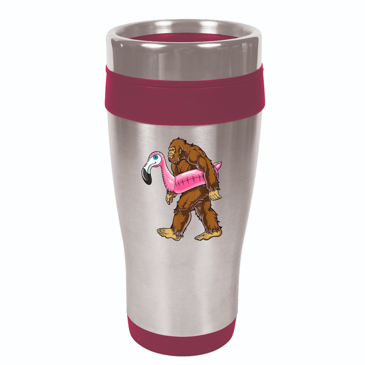 Pool Party Bigfoot Flamingo Men Women Sasquatch Pink Float 16oz Travel Tumbler