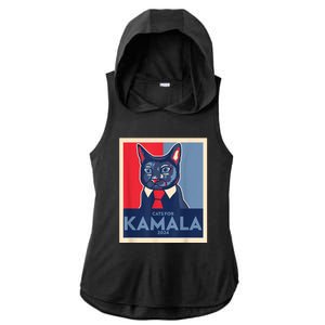 Politically Purrfect Cats For Kamala Harris 2024 President Ladies PosiCharge Tri-Blend Wicking Draft Hoodie Tank