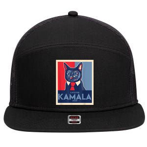 Politically Purrfect Cats For Kamala Harris 2024 President 7 Panel Mesh Trucker Snapback Hat