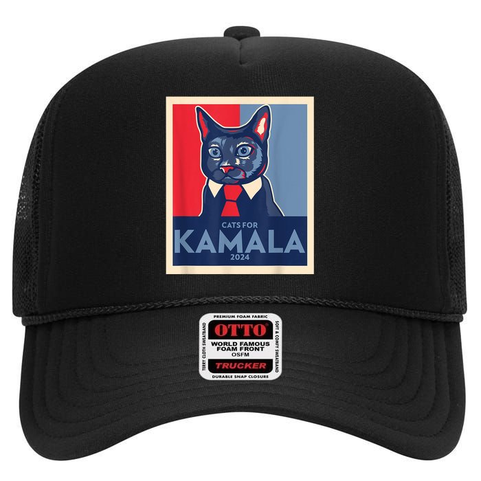 Politically Purrfect Cats For Kamala Harris 2024 President High Crown Mesh Back Trucker Hat