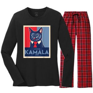 Politically Purrfect Cats For Kamala Harris 2024 President Women's Long Sleeve Flannel Pajama Set 