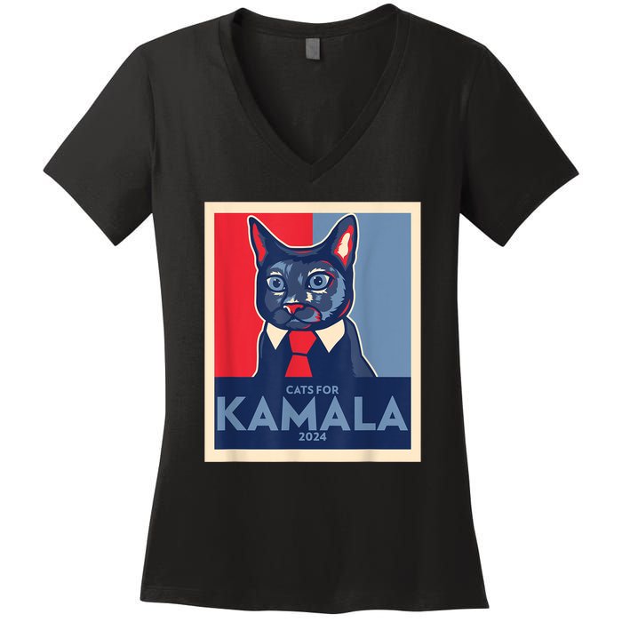 Politically Purrfect Cats For Kamala Harris 2024 President Women's V-Neck T-Shirt