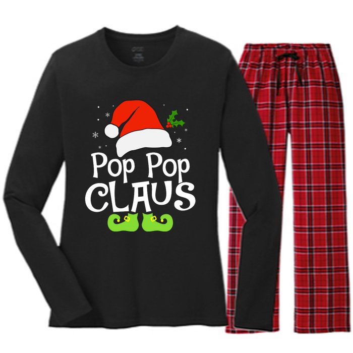 Pop Pop Claus Matching Family Christmas 2022 Costume Santa Women's Long Sleeve Flannel Pajama Set 