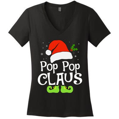 Pop Pop Claus Matching Family Christmas 2022 Costume Santa Women's V-Neck T-Shirt