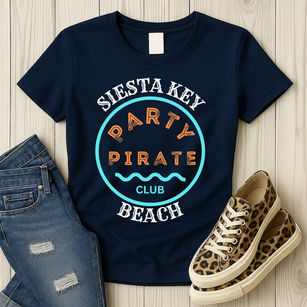 Party Pirate Club Siesta Key Beach Womens T-Shirt