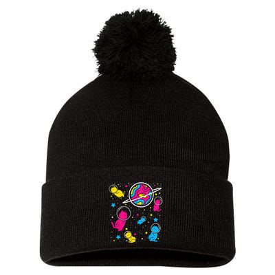 Pan Pride Cat In Space Pansexual Pom Pom 12in Knit Beanie