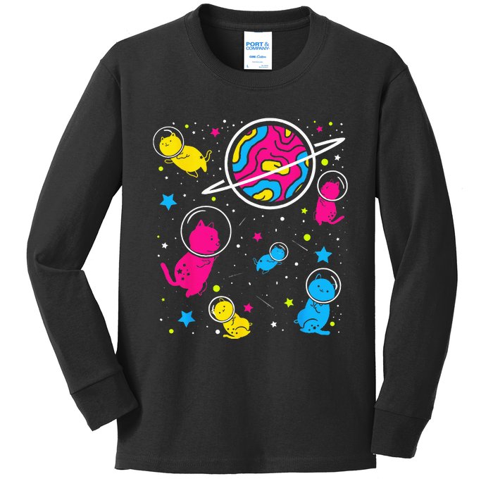 Pan Pride Cat In Space Pansexual Kids Long Sleeve Shirt