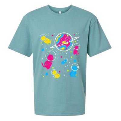 Pan Pride Cat In Space Pansexual Sueded Cloud Jersey T-Shirt