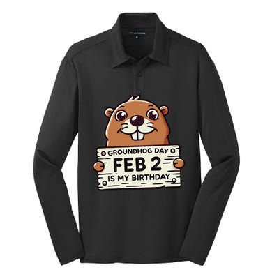 Punxsy PhilS Cute Groundhog Day February 2nd Birthday Silk Touch Performance Long Sleeve Polo