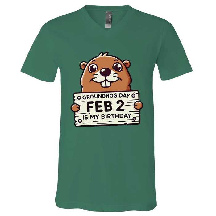 Punxsy PhilS Cute Groundhog Day February 2nd Birthday V-Neck T-Shirt