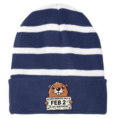 Punxsy PhilS Cute Groundhog Day February 2nd Birthday Striped Beanie with Solid Band