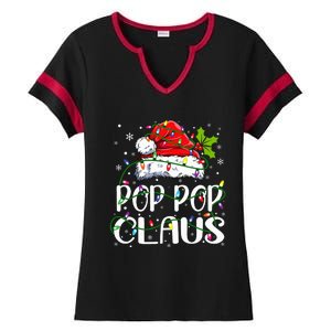 Pop Pop Claus Christmas Lights Pajama Family Matching Ladies Halftime Notch Neck Tee