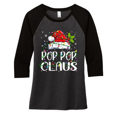 Pop Pop Claus Christmas Lights Pajama Family Matching Women's Tri-Blend 3/4-Sleeve Raglan Shirt