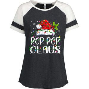 Pop Pop Claus Christmas Lights Pajama Family Matching Enza Ladies Jersey Colorblock Tee