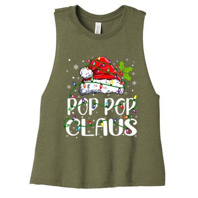 Pop Pop Claus Christmas Lights Pajama Family Matching Women's Racerback Cropped Tank