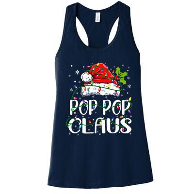 Pop Pop Claus Christmas Lights Pajama Family Matching Women's Racerback Tank