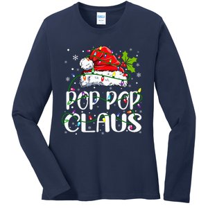 Pop Pop Claus Christmas Lights Pajama Family Matching Ladies Long Sleeve Shirt