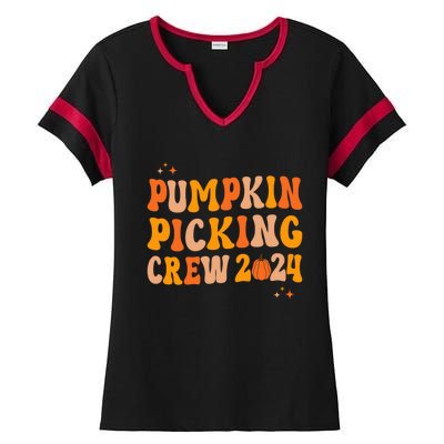 Pumpkin Picking Crew 2024 Family Matching Autumn Halloween Ladies Halftime Notch Neck Tee