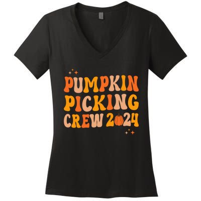 Pumpkin Picking Crew 2024 Family Matching Autumn Halloween Women's V-Neck T-Shirt