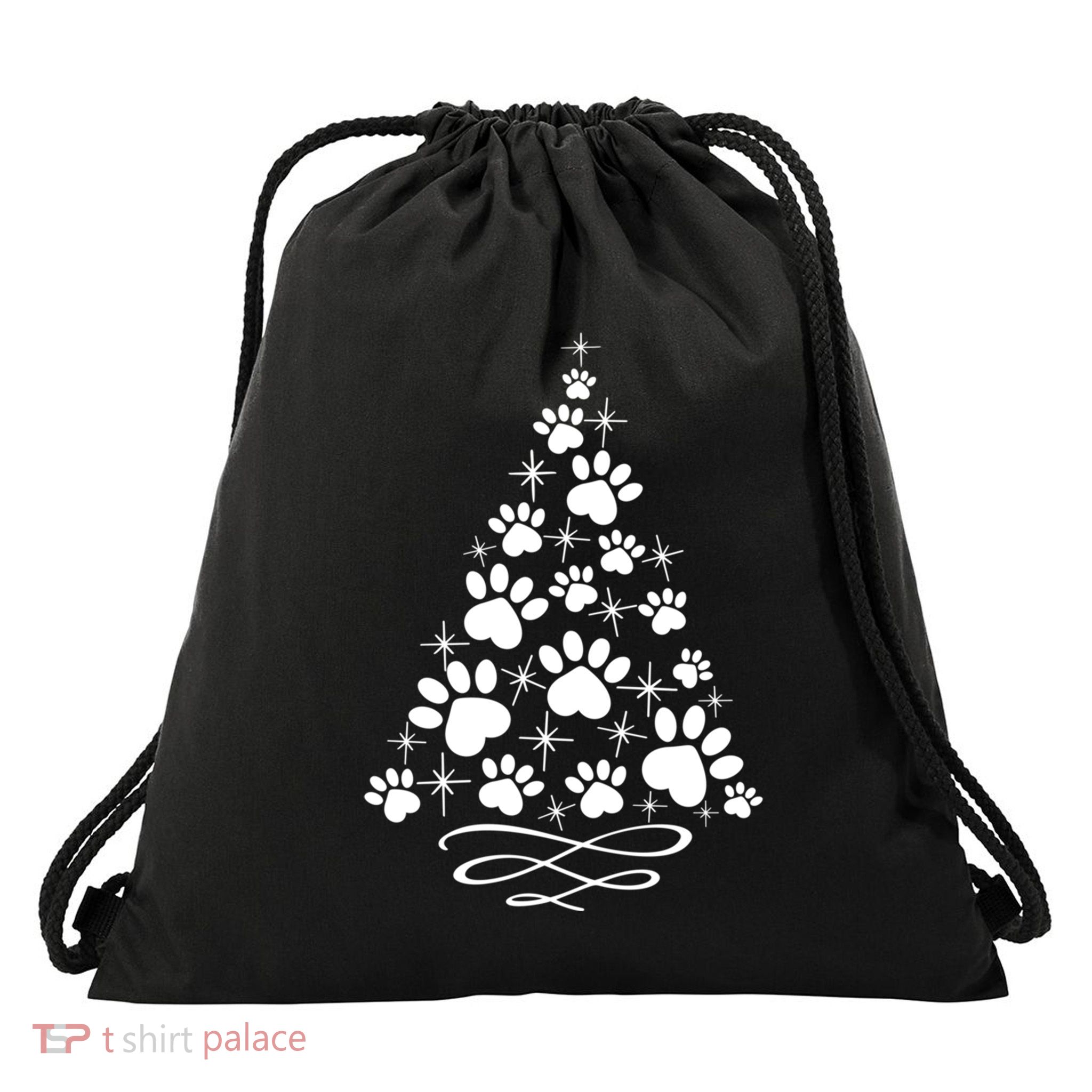 Paw Print Christmas Tree Holiday Gift Drawstring Bag