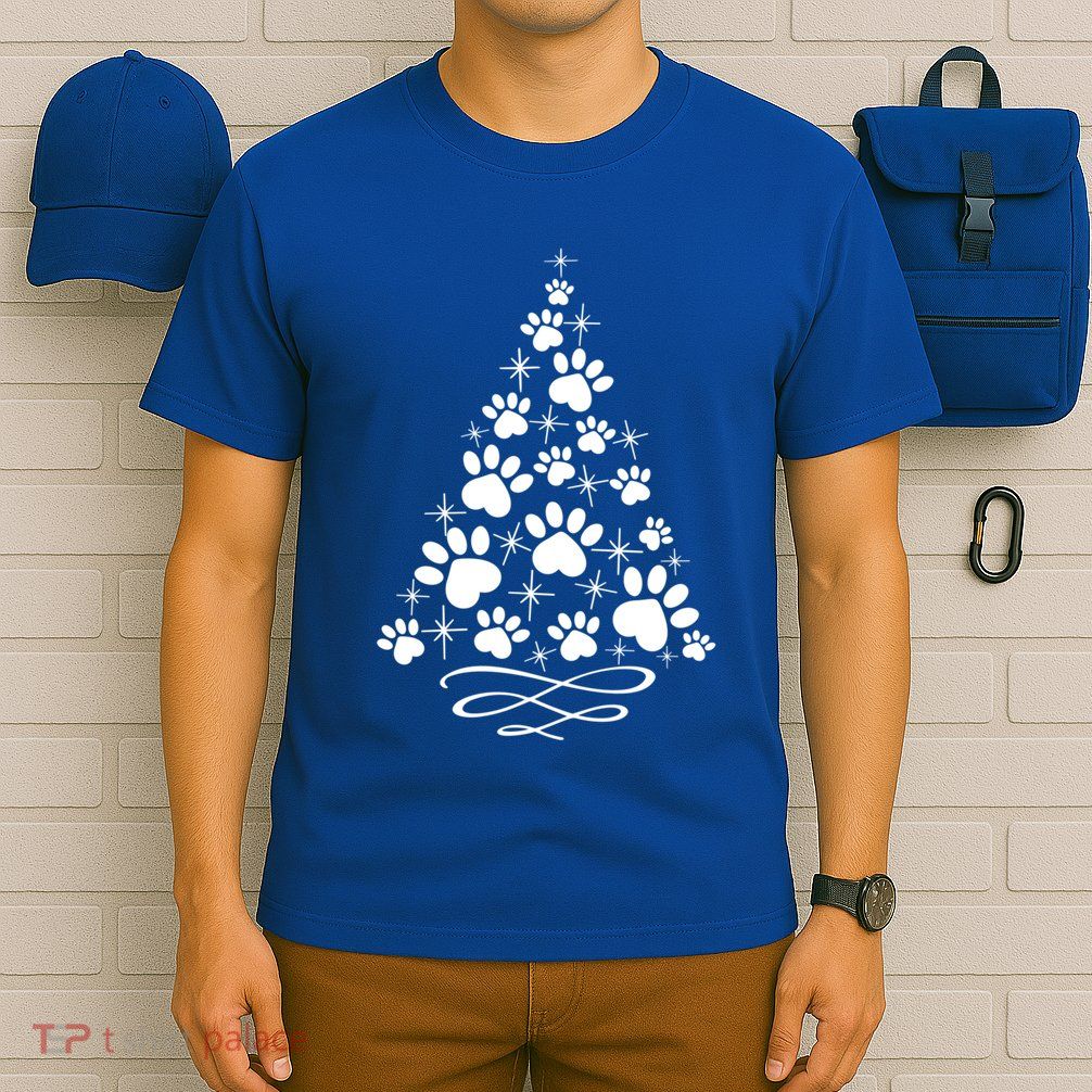 Paw Print Christmas Tree Holiday Gift T-Shirt
