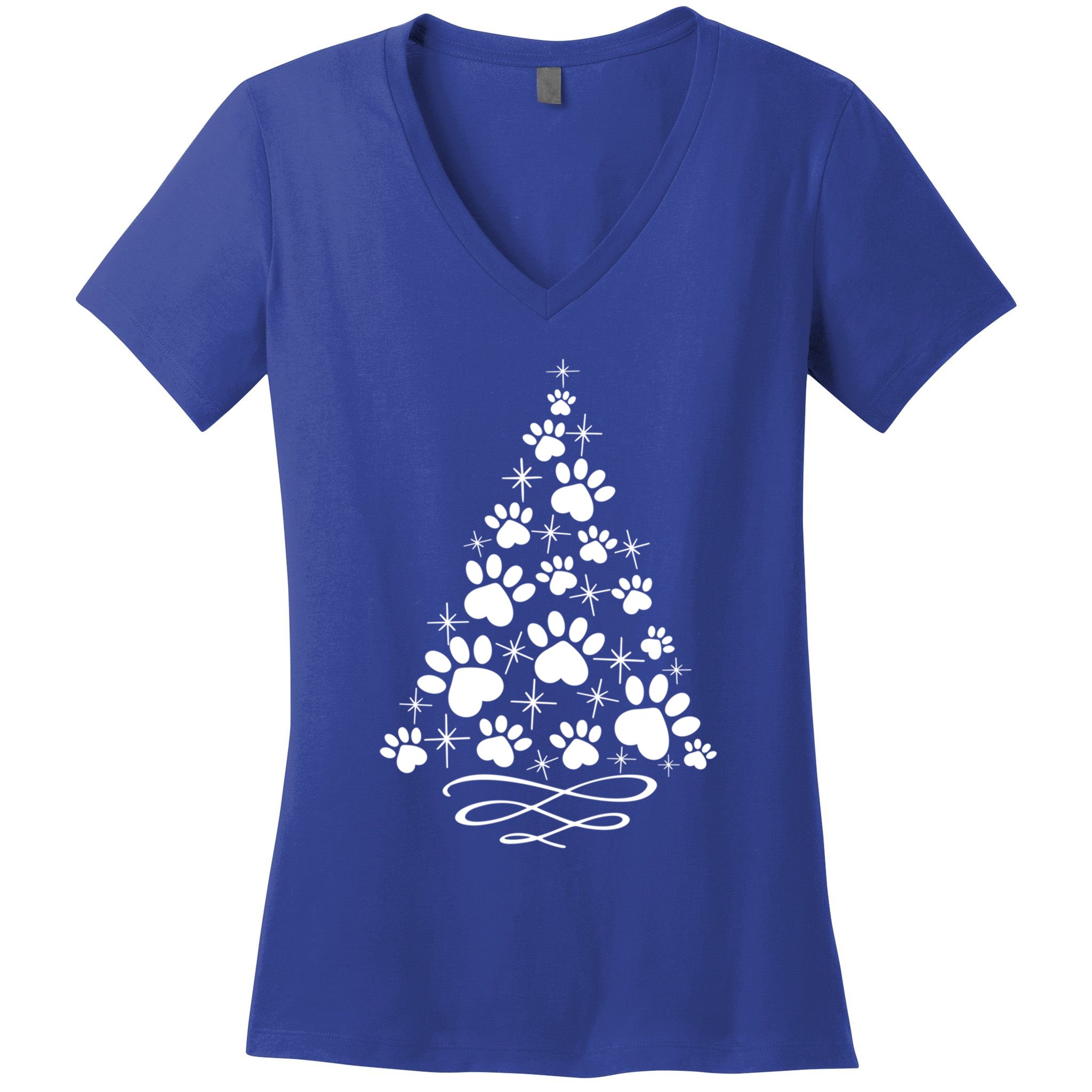 Paw Print Christmas Tree Holiday Gift Women's V-Neck T-Shirt