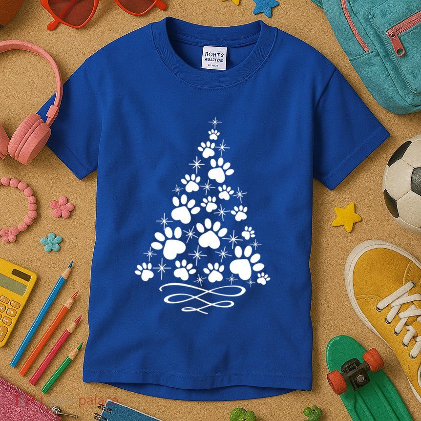 Paw Print Christmas Tree Holiday Gift Kids T-Shirt