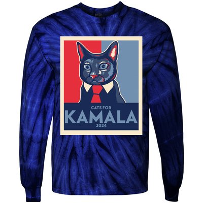 Politically Purrfect Cats For Kamala Harris 2024 President Madam President 2024 Tie-Dye Long Sleeve Shirt