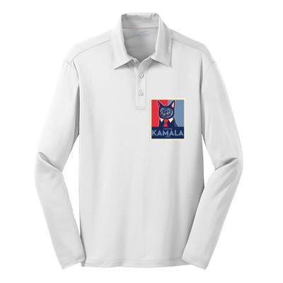 Politically Purrfect Cats For Kamala Harris 2024 President Madam President 2024 Silk Touch Performance Long Sleeve Polo