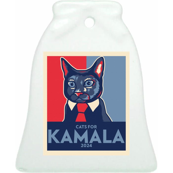 Politically Purrfect Cats For Kamala Harris 2024 President Madam President 2024 Ceramic Bell Ornament