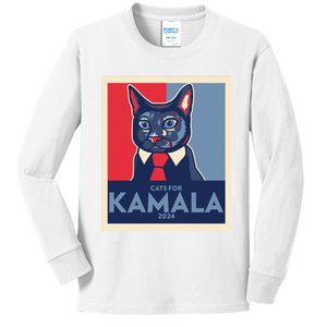 Politically Purrfect Cats For Kamala Harris 2024 President Madam President 2024 Kids Long Sleeve Shirt