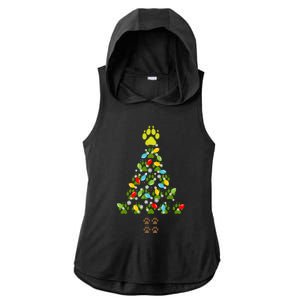 Paw Print Christmas Tree Xmas Lights Holiday Dog Lover Gift Ladies PosiCharge Tri-Blend Wicking Draft Hoodie Tank