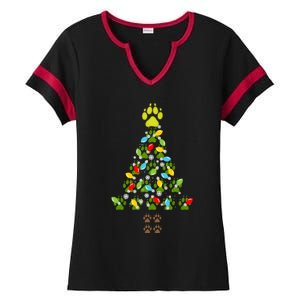 Paw Print Christmas Tree Xmas Lights Holiday Dog Lover Gift Ladies Halftime Notch Neck Tee