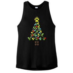 Paw Print Christmas Tree Xmas Lights Holiday Dog Lover Gift Ladies PosiCharge Tri-Blend Wicking Tank