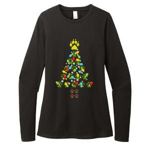 Paw Print Christmas Tree Xmas Lights Holiday Dog Lover Gift Womens CVC Long Sleeve Shirt