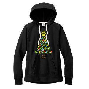 Paw Print Christmas Tree Xmas Lights Holiday Dog Lover Gift Women's Fleece Hoodie