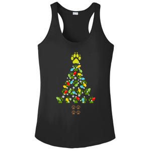 Paw Print Christmas Tree Xmas Lights Holiday Dog Lover Gift Ladies PosiCharge Competitor Racerback Tank