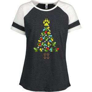 Paw Print Christmas Tree Xmas Lights Holiday Dog Lover Gift Enza Ladies Jersey Colorblock Tee