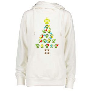 Paw Print Christmas Tree Xmas Lights Holiday Dog Lover Gift Womens Funnel Neck Pullover Hood