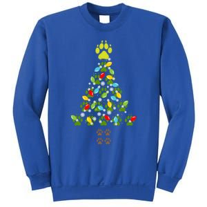 Paw Print Christmas Tree Xmas Lights Holiday Dog Lover Gift Sweatshirt