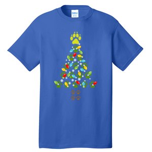 Paw Print Christmas Tree Xmas Lights Holiday Dog Lover Gift Tall T-Shirt